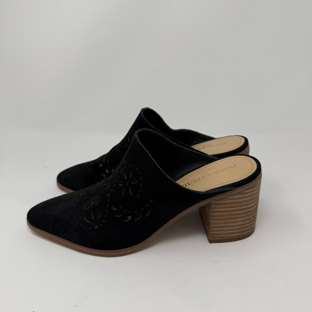 Ivanka Trump Black Suede Laser Cut Mules 8